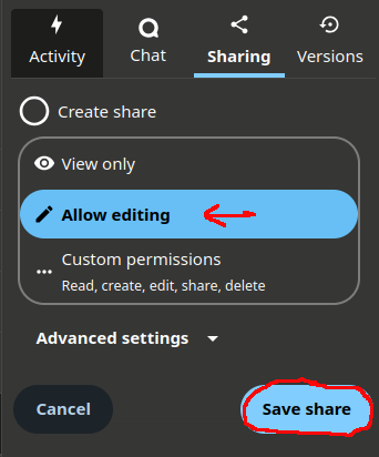 allow editing button