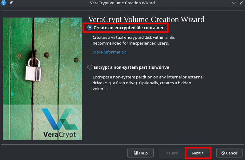 VeraCrypt view: Encrypt File Container