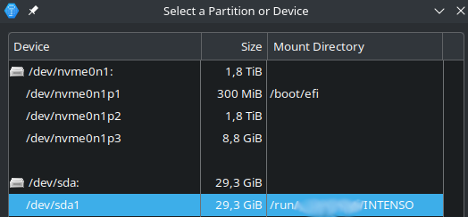 device selection list on Linux