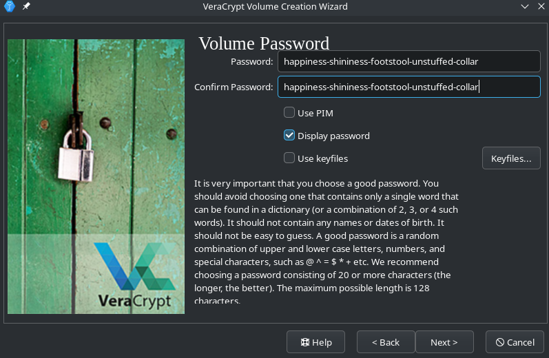 VeraCrypt view: set password