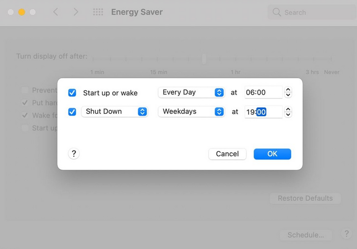 MacOS Energy Saver