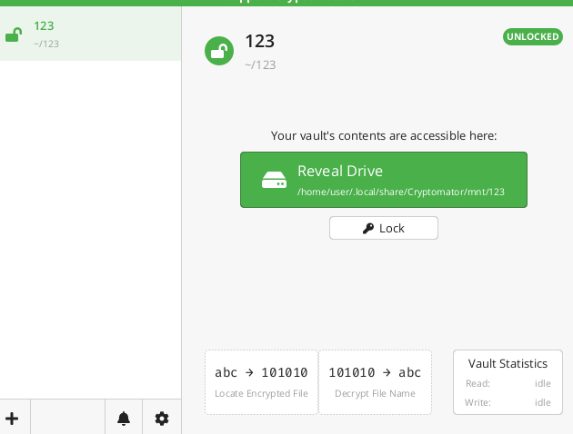 capture d’écran : interface de cryptomator