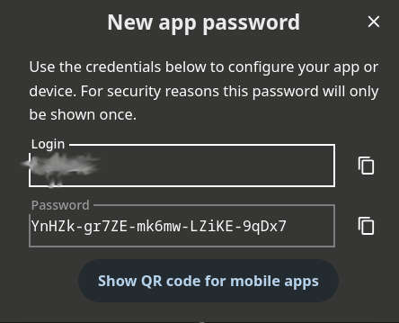 vue unique du mot de passe d’application