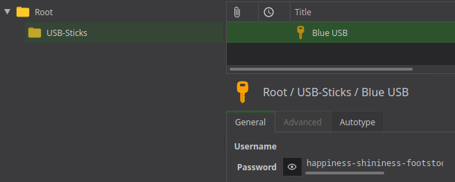 Capture d’écran KeePass avec mot de passe de clé USB