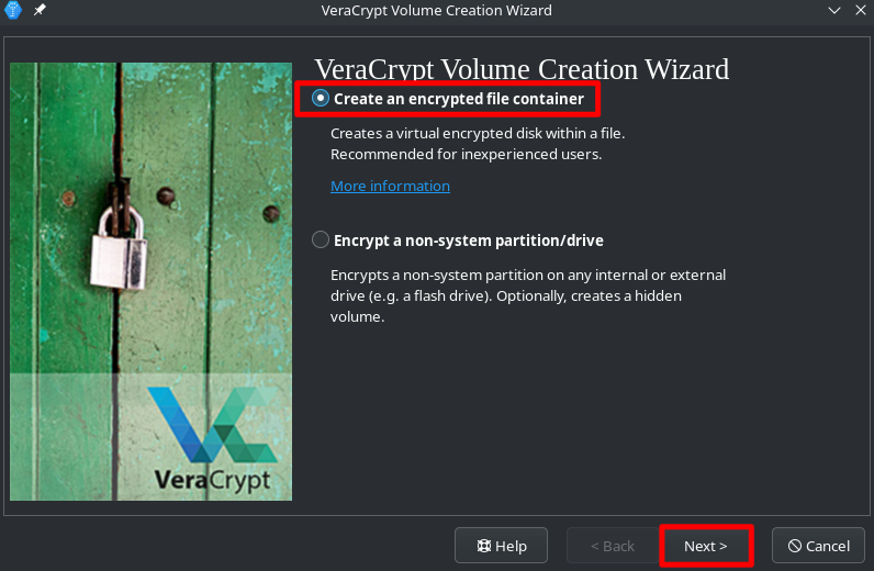 Vue VeraCrypt : Encrypt File Container