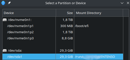 liste de sélection des appareils sous Linux