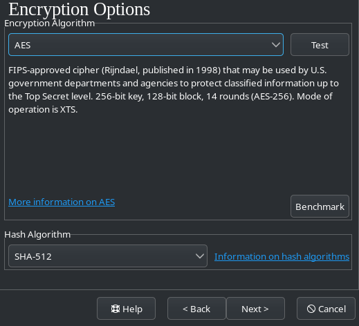 options de chiffrement VeraCrypt
